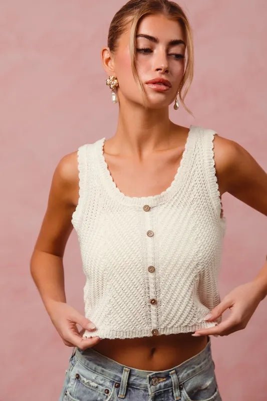 SO ME - Ivory Button Front Knit Tank Top