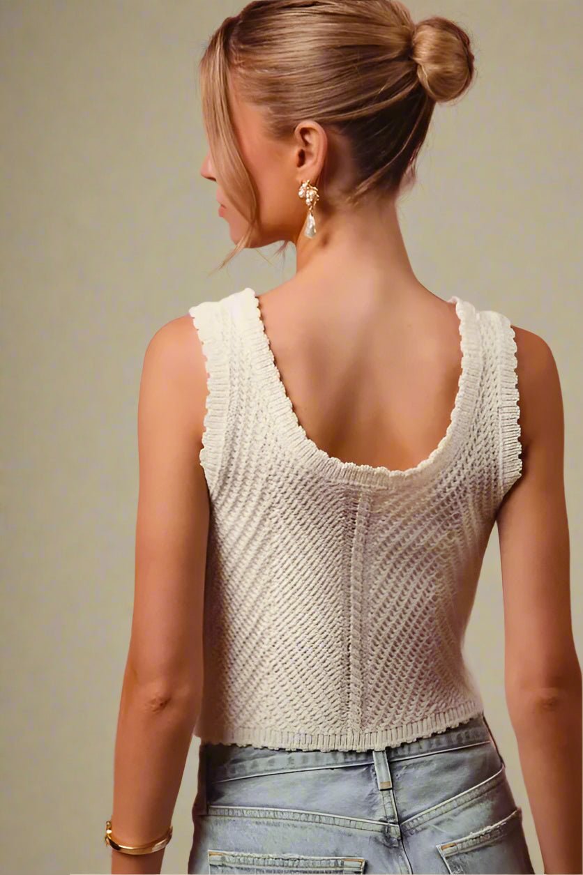 SO ME - Ivory Button Front Knit Tank Top