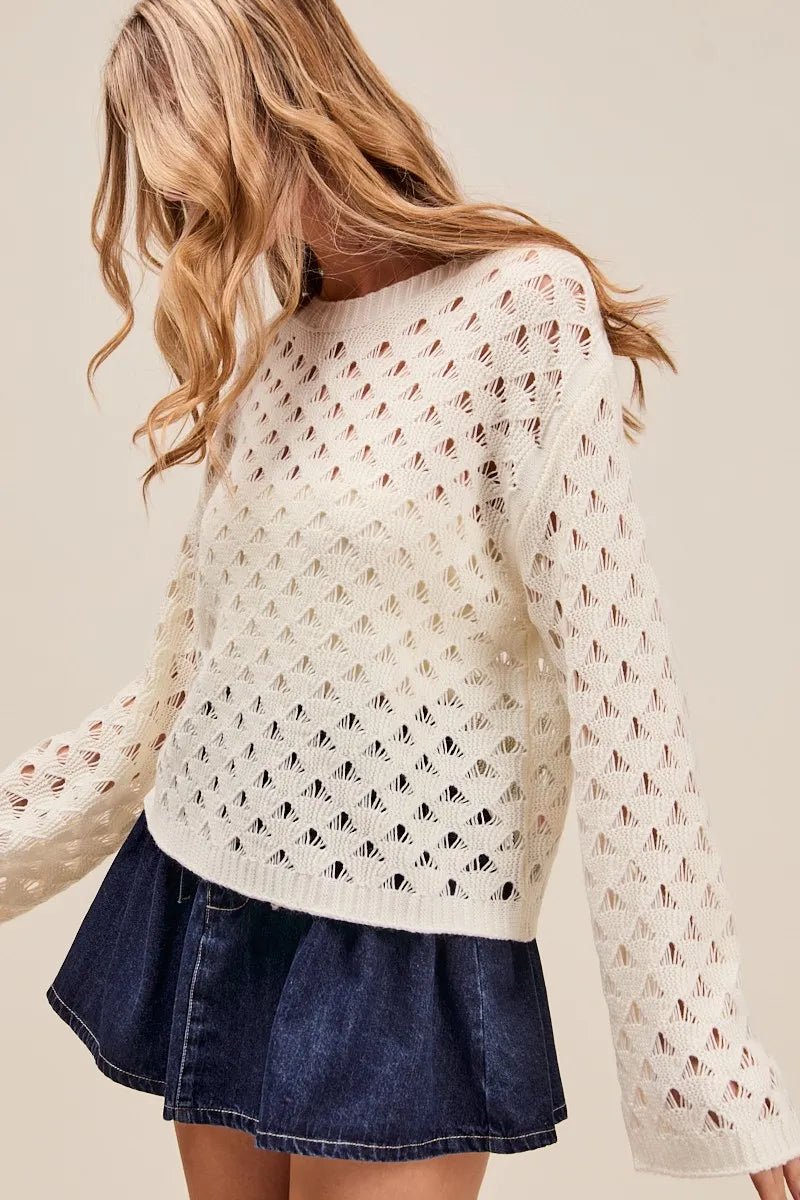 SO ME - Ivory Pointelle Open Knit Sweater