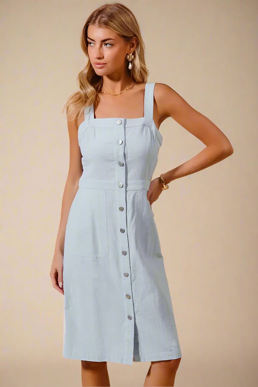 SO ME - Light Chambray Button - Front Midi Dress
