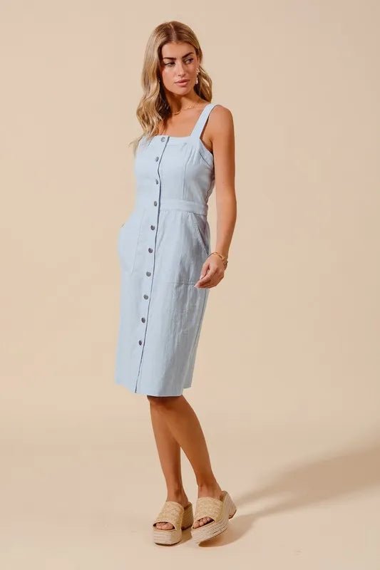 SO ME - Light Chambray Button - Front Midi Dress