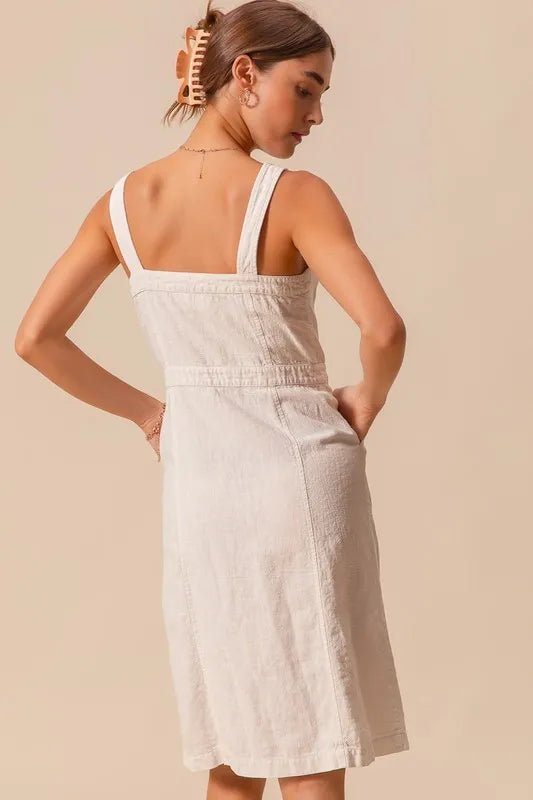 SO ME - Natural Button Front Cotton Midi Dress