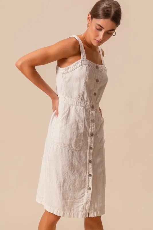 SO ME - Natural Button Front Cotton Midi Dress