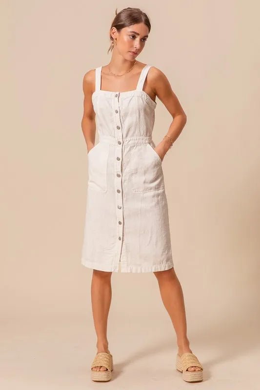 SO ME - Natural Button Front Cotton Midi Dress