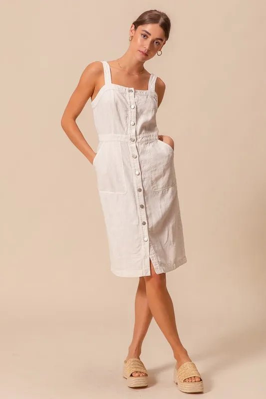 SO ME - Natural Button Front Cotton Midi Dress