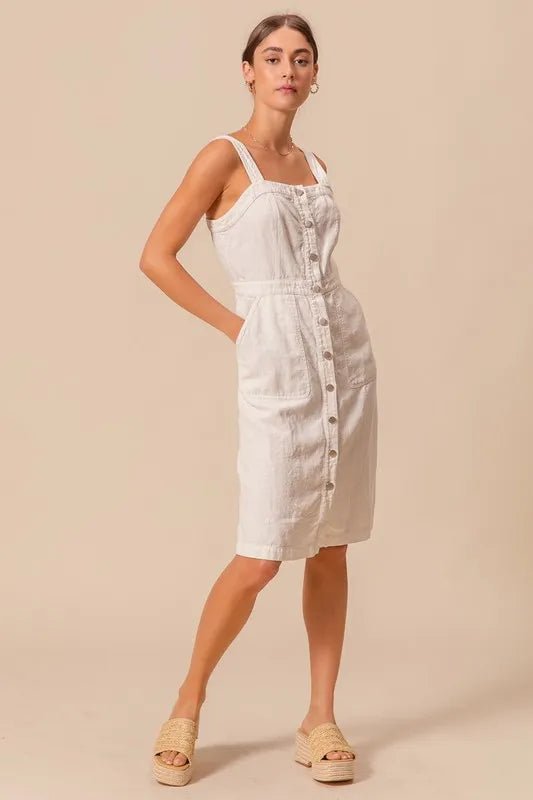SO ME - Natural Button Front Cotton Midi Dress