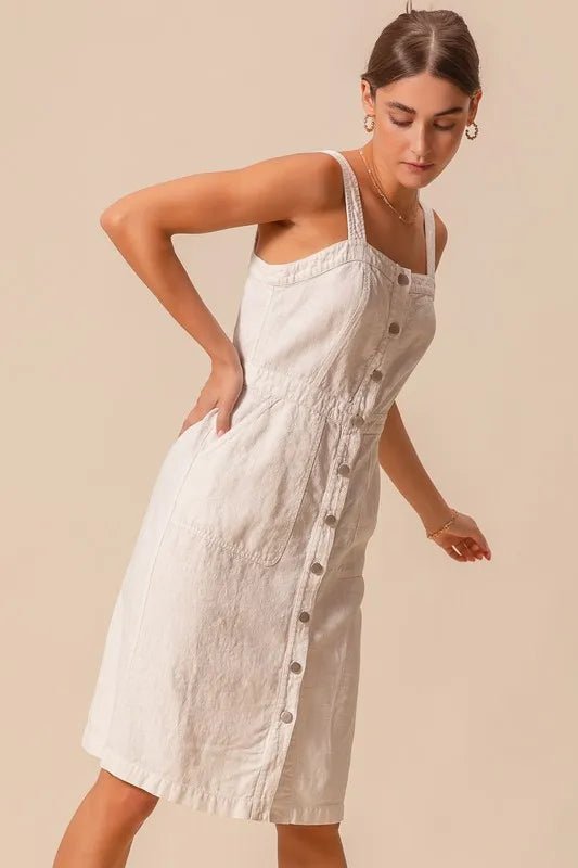 SO ME - Natural Button Front Cotton Midi Dress