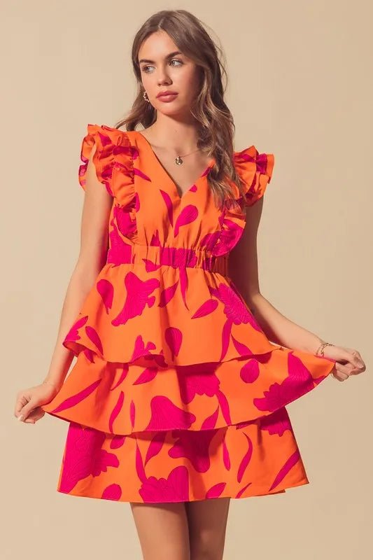 SO ME - Orange & Fuchsia Tiered Ruffle Mini Dress