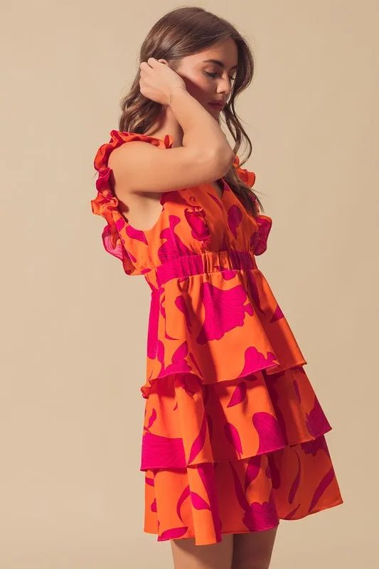 SO ME - Orange & Fuchsia Tiered Ruffle Mini Dress
