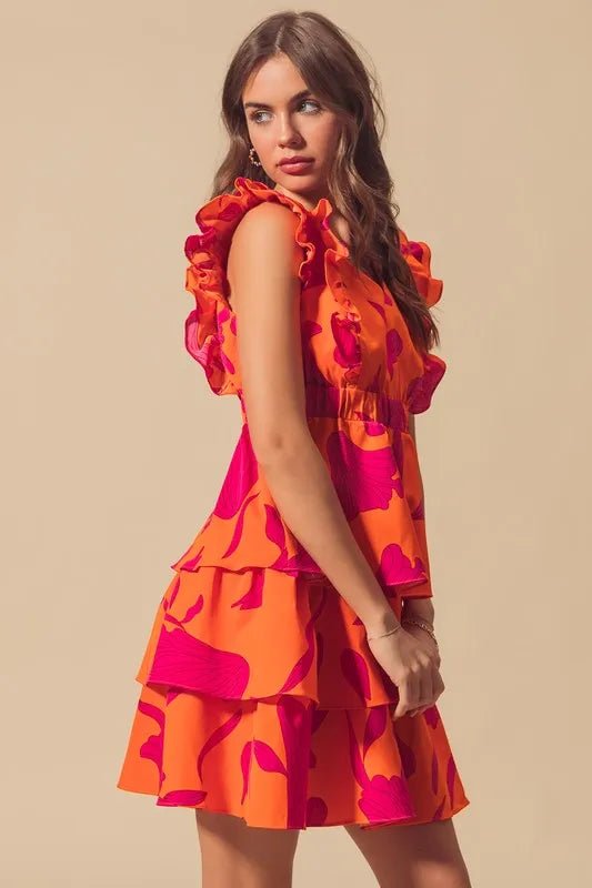 SO ME - Orange & Fuchsia Tiered Ruffle Mini Dress