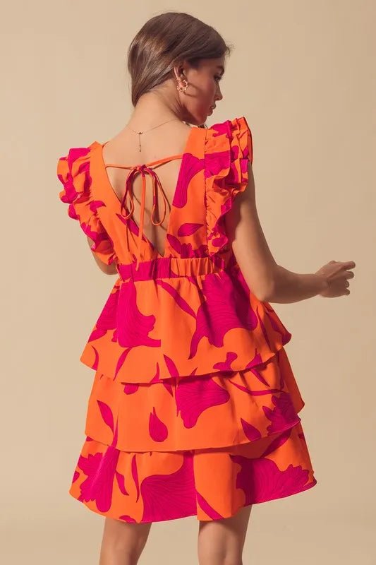 SO ME - Orange & Fuchsia Tiered Ruffle Mini Dress