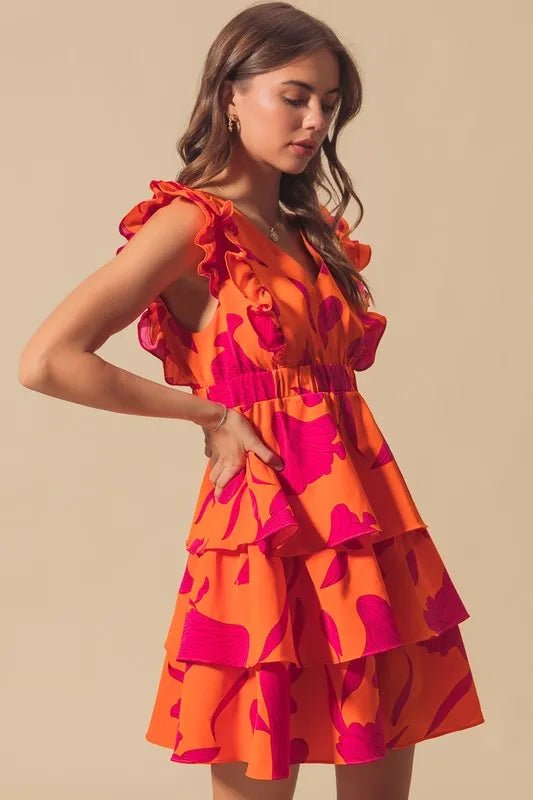 SO ME - Orange & Fuchsia Tiered Ruffle Mini Dress