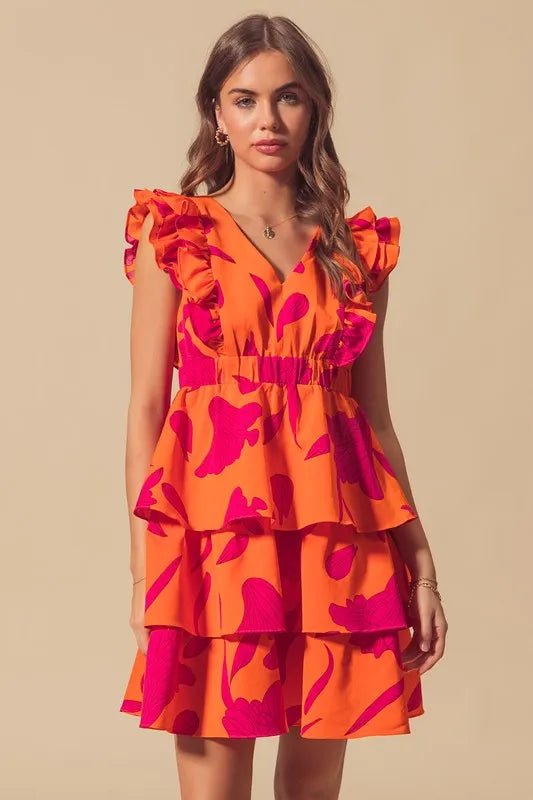 SO ME - Orange & Fuchsia Tiered Ruffle Mini Dress