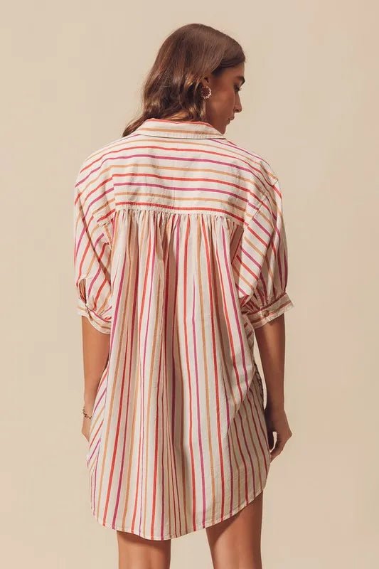 SO ME - Sunset Stripe Button Down High - Low Shirt – Cream Multi
