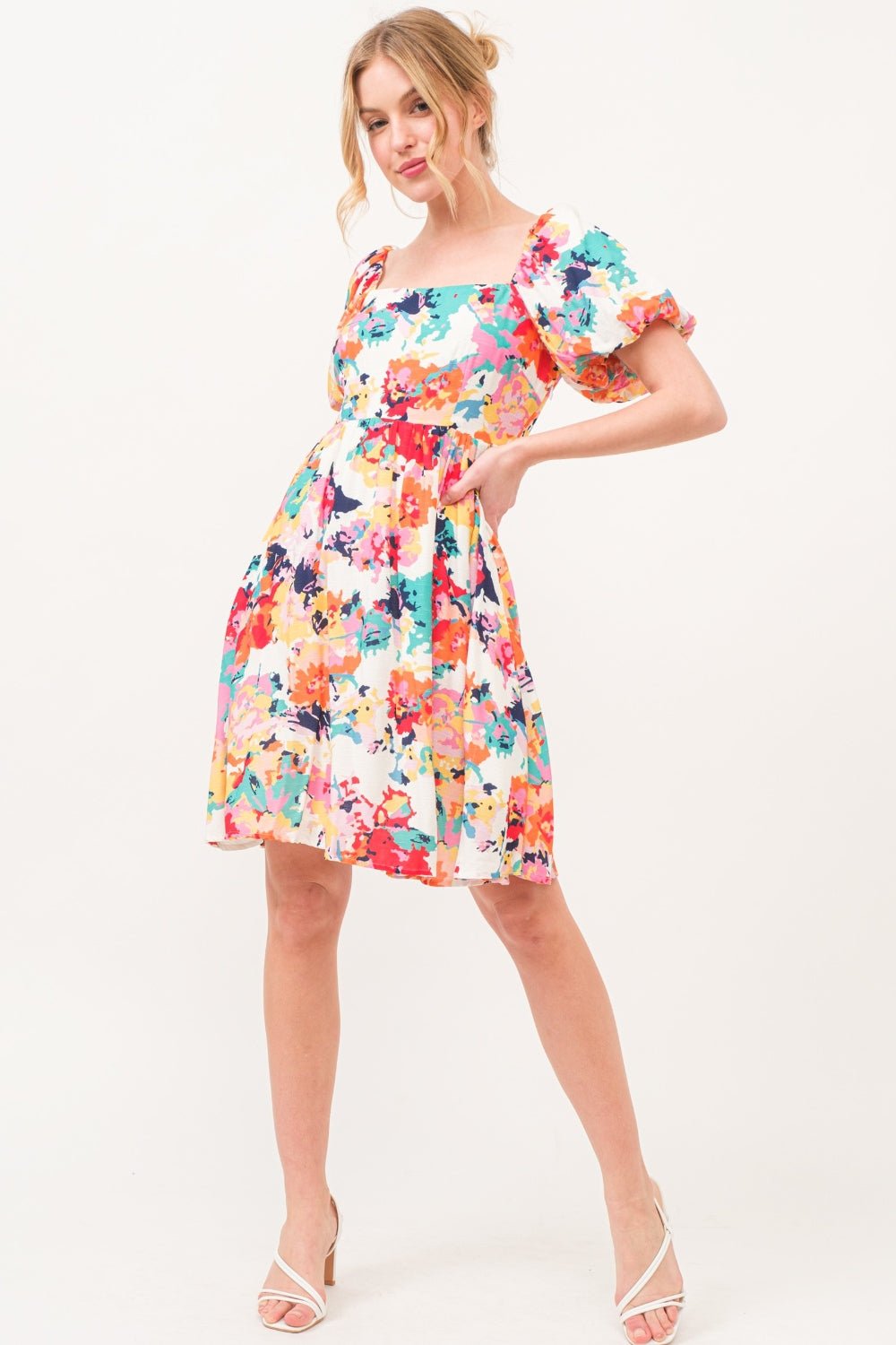 Square Neck Puff Sleeve Floral Mini DressMini DressAnd the Why