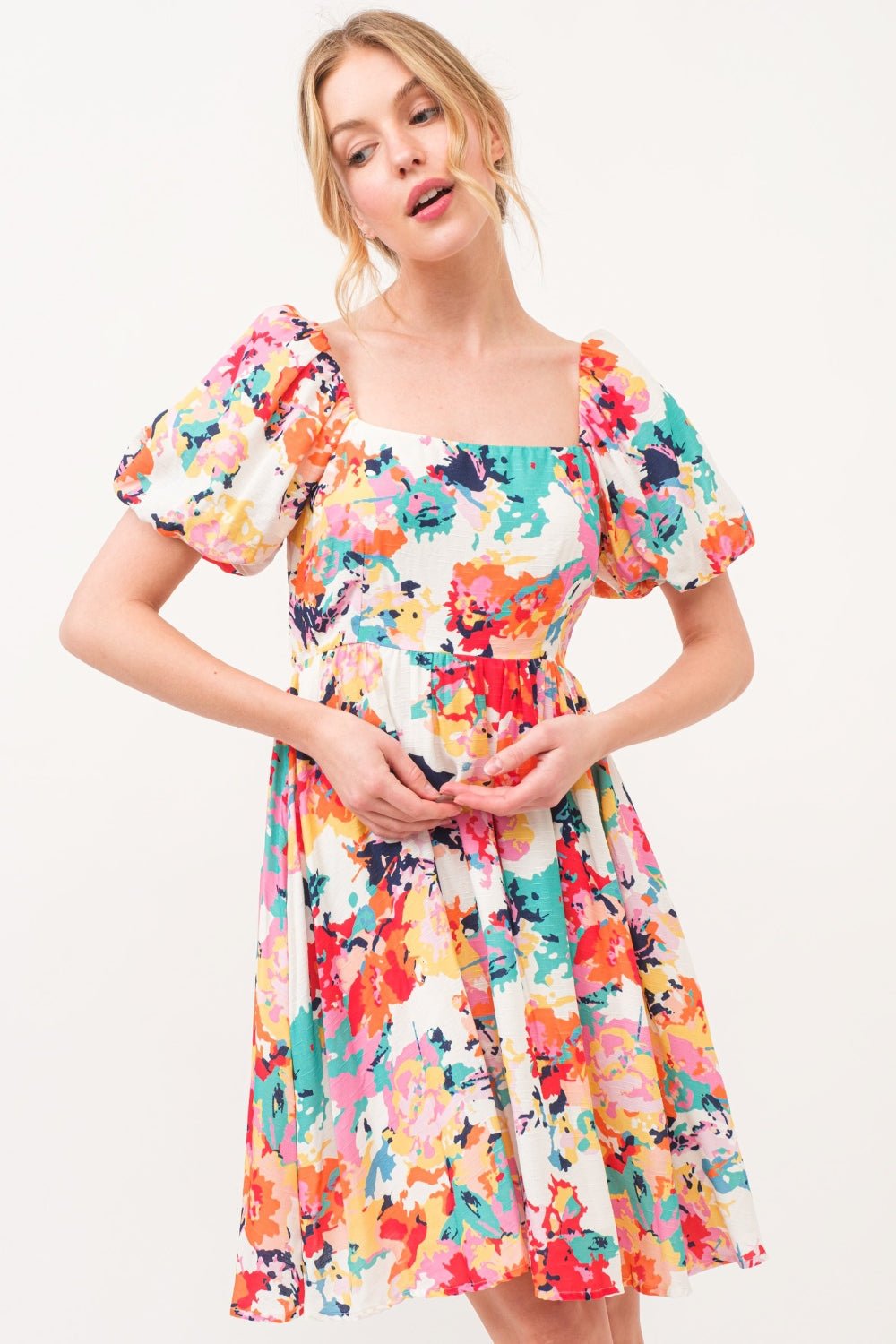 Square Neck Puff Sleeve Floral Mini DressMini DressAnd the Why