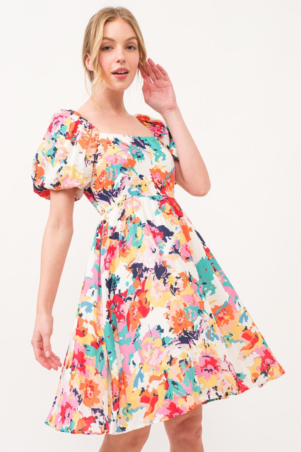 Square Neck Puff Sleeve Floral Mini DressMini DressAnd the Why