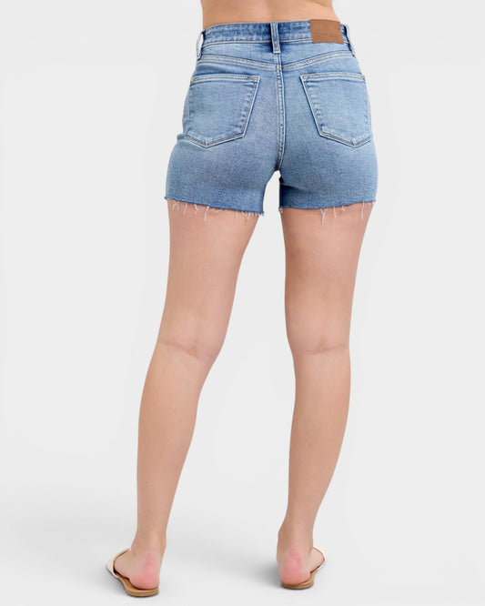 Medium Wash Distressed Denim Shorts