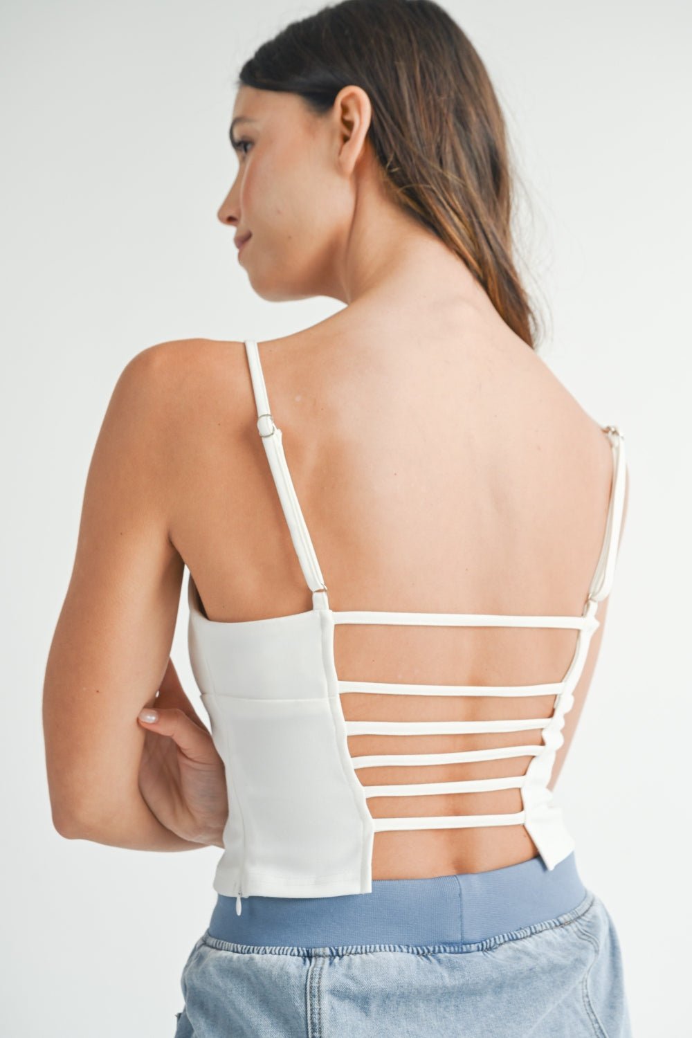 Strappy Back Cropped Sleeveless Cami in Off-WhiteCamisoleMable