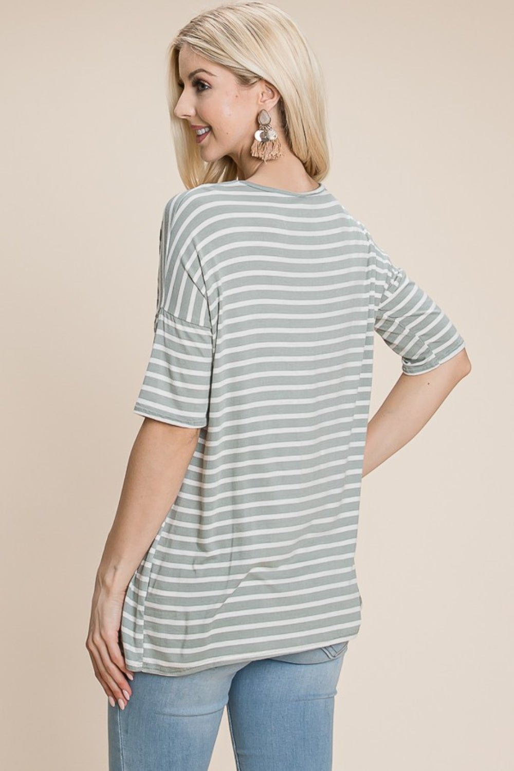 Striped Crew Neck T-Shirt in SageT-ShirtBOMBOM