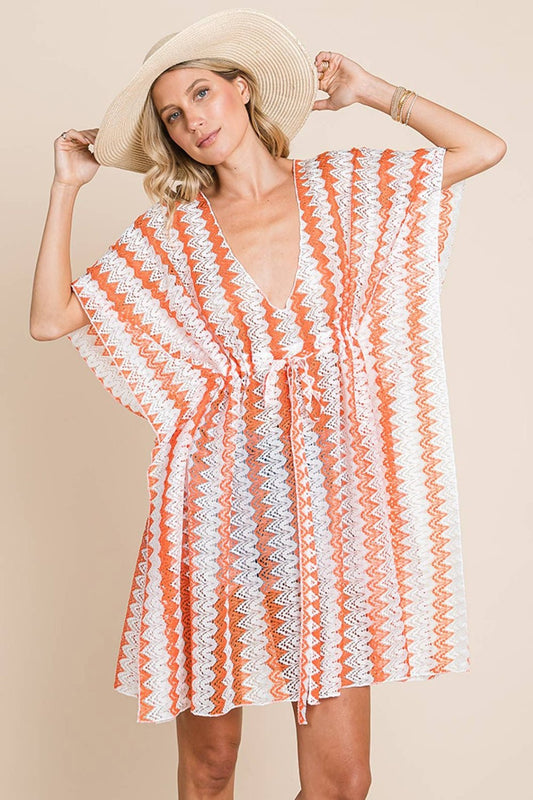 Striped Half Sleeve Cover-Up in OrangeCover-UpCotton Bleu
