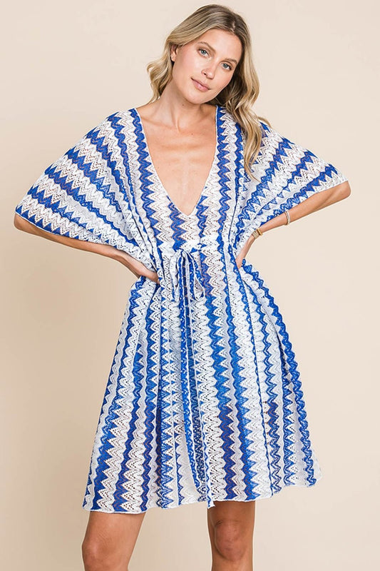 Striped Half Sleeve Cover-Up in Royal BlueCover-UpCotton Bleu