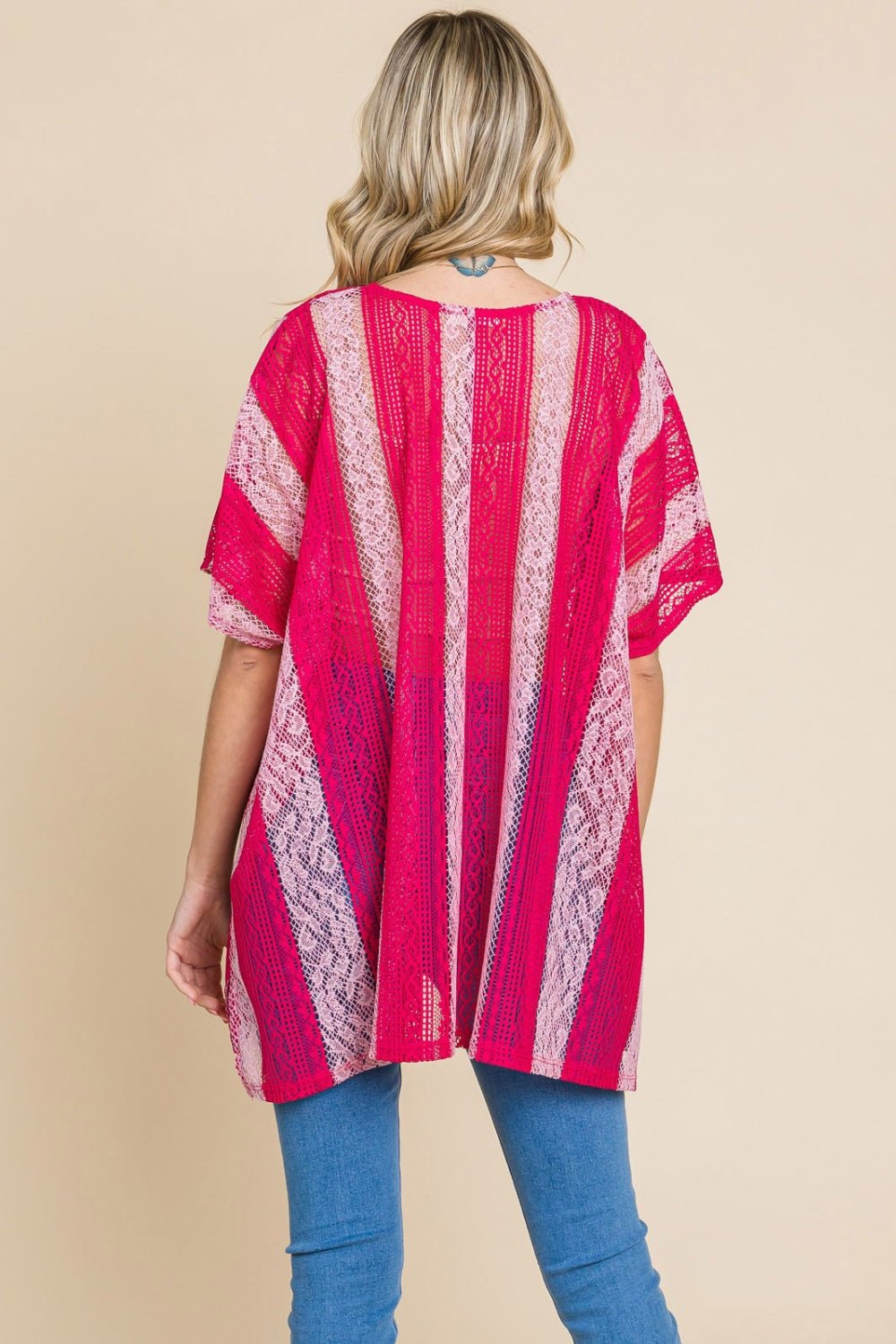 Striped Lace Cover-Up Top in FuchsiaTopCotton Bleu