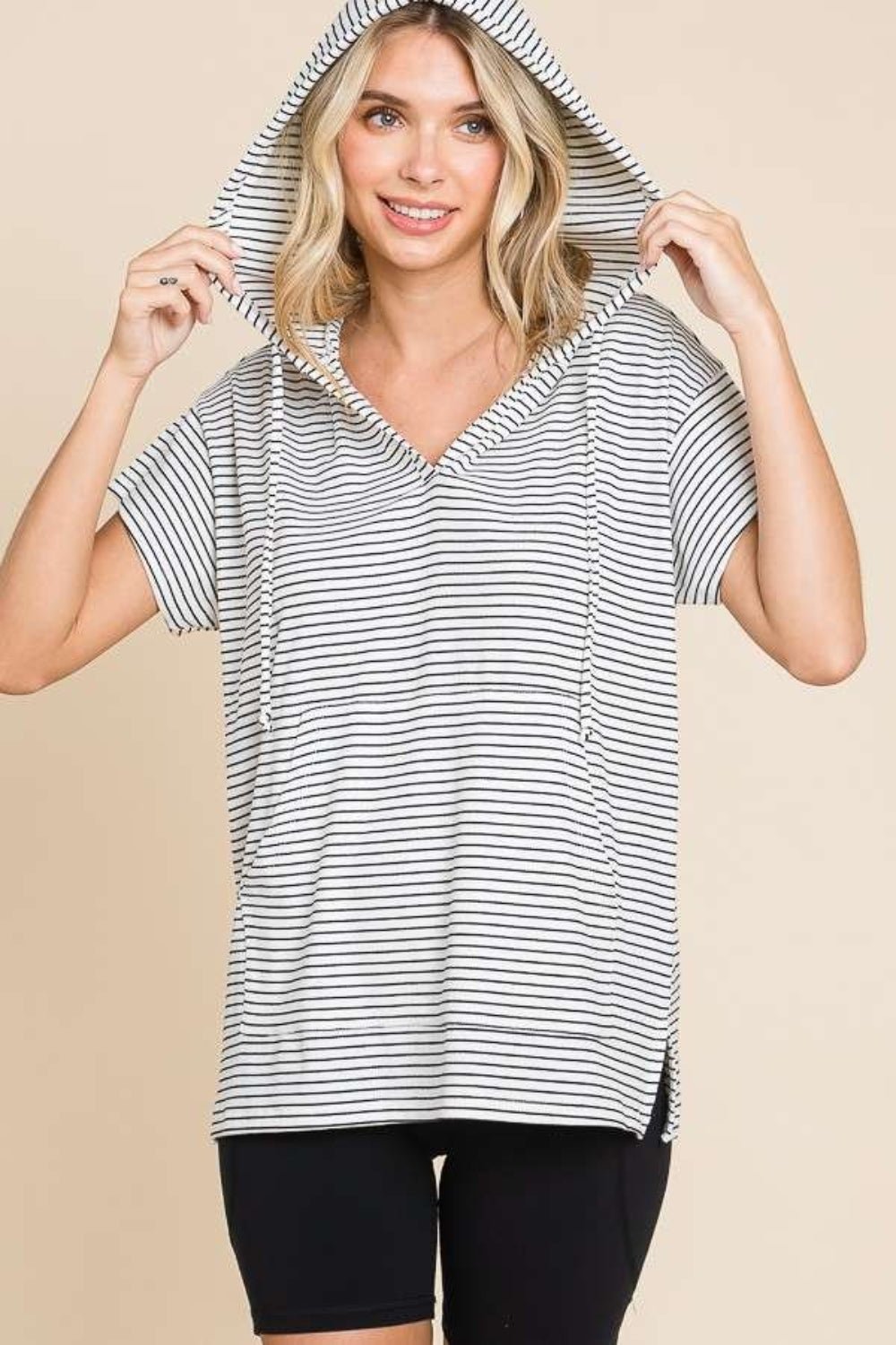 Striped Short Sleeve Hooded TopTopCulture Code