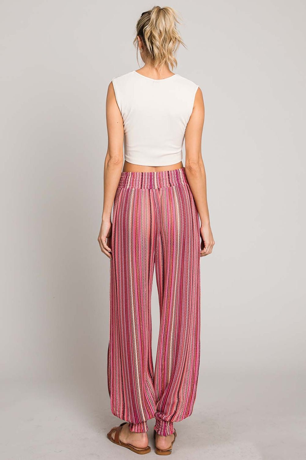 Striped Smocked Cover Up Pants in FuchsiaCover-UpCotton Bleu
