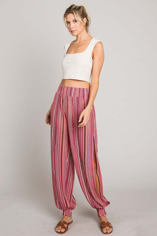 Striped Smocked Cover Up Pants in FuchsiaCover-UpCotton Bleu
