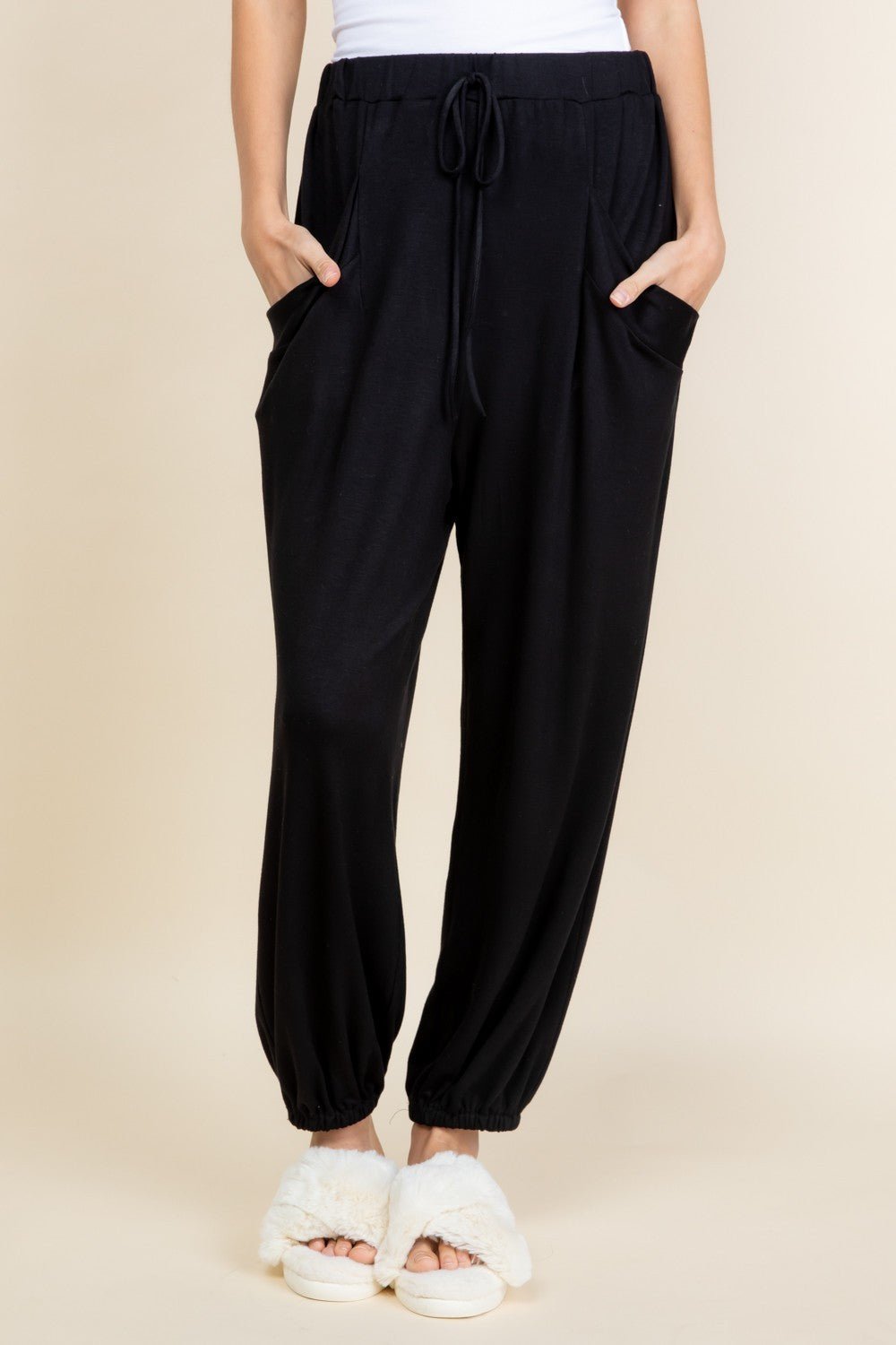 SUPER LADY - Black Relaxed Fit Joggers with Pockets