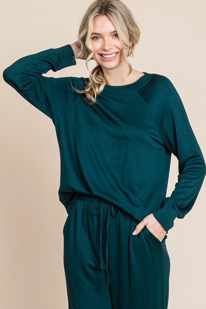 SUPER LADY - Hunter Green Long Sleeve Top & Pants Lounge Set