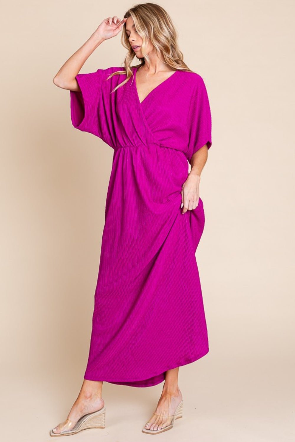 Surplice Maxi Dress with Pockets in MagentaMaxi DressBOMBOM