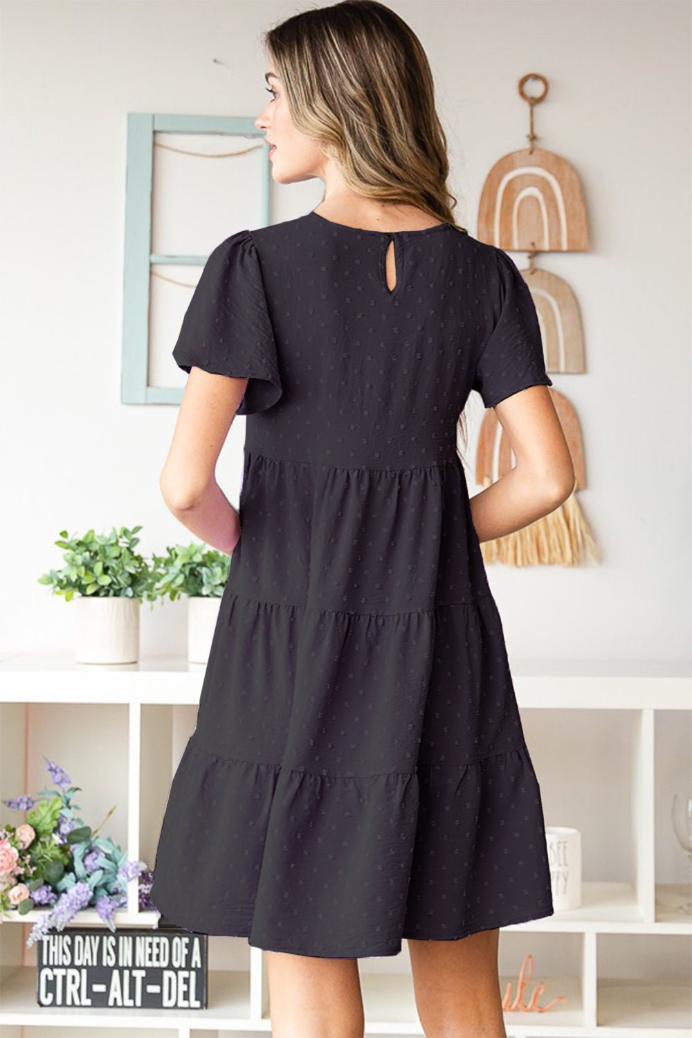 Swiss Dot Short Sleeve Tiered Mini Dress in BlackMini DressHeimish