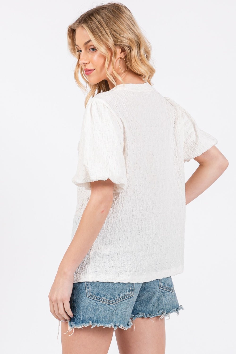 Textured Puff Sleeve Top in IvoryTopCes Femme