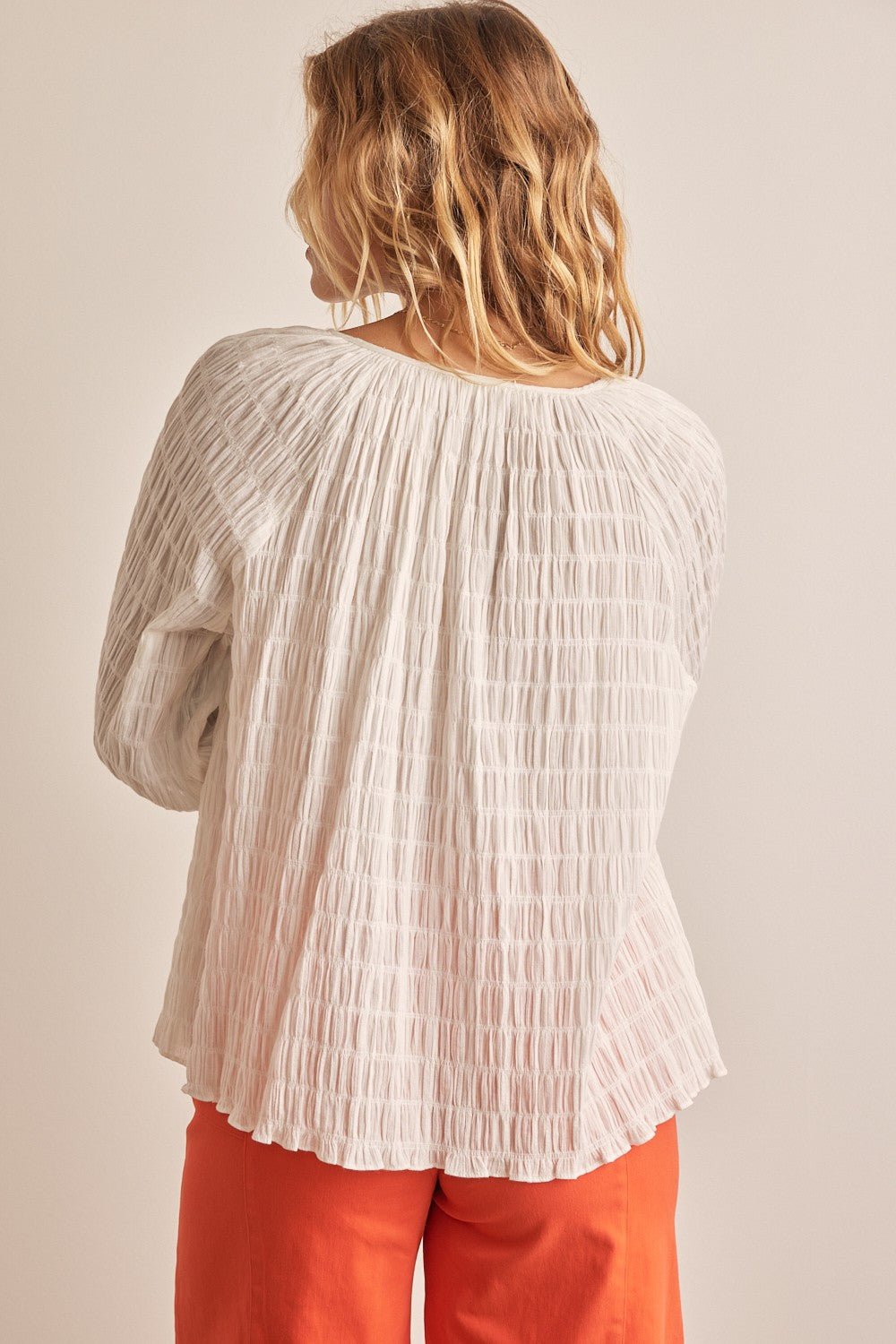 Textured Tie Neck Blouse in Off WhiteBlouseIN FEBRUARY