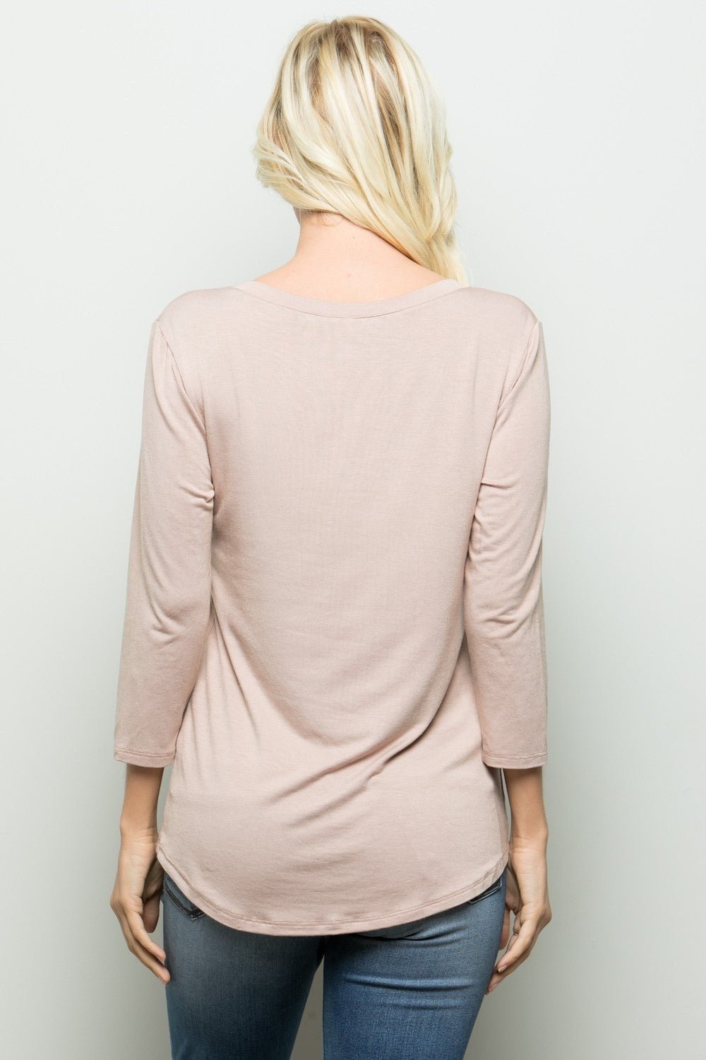 Three Quarter Sleeve V-Neck T-ShirtT-ShirtCeleste Design