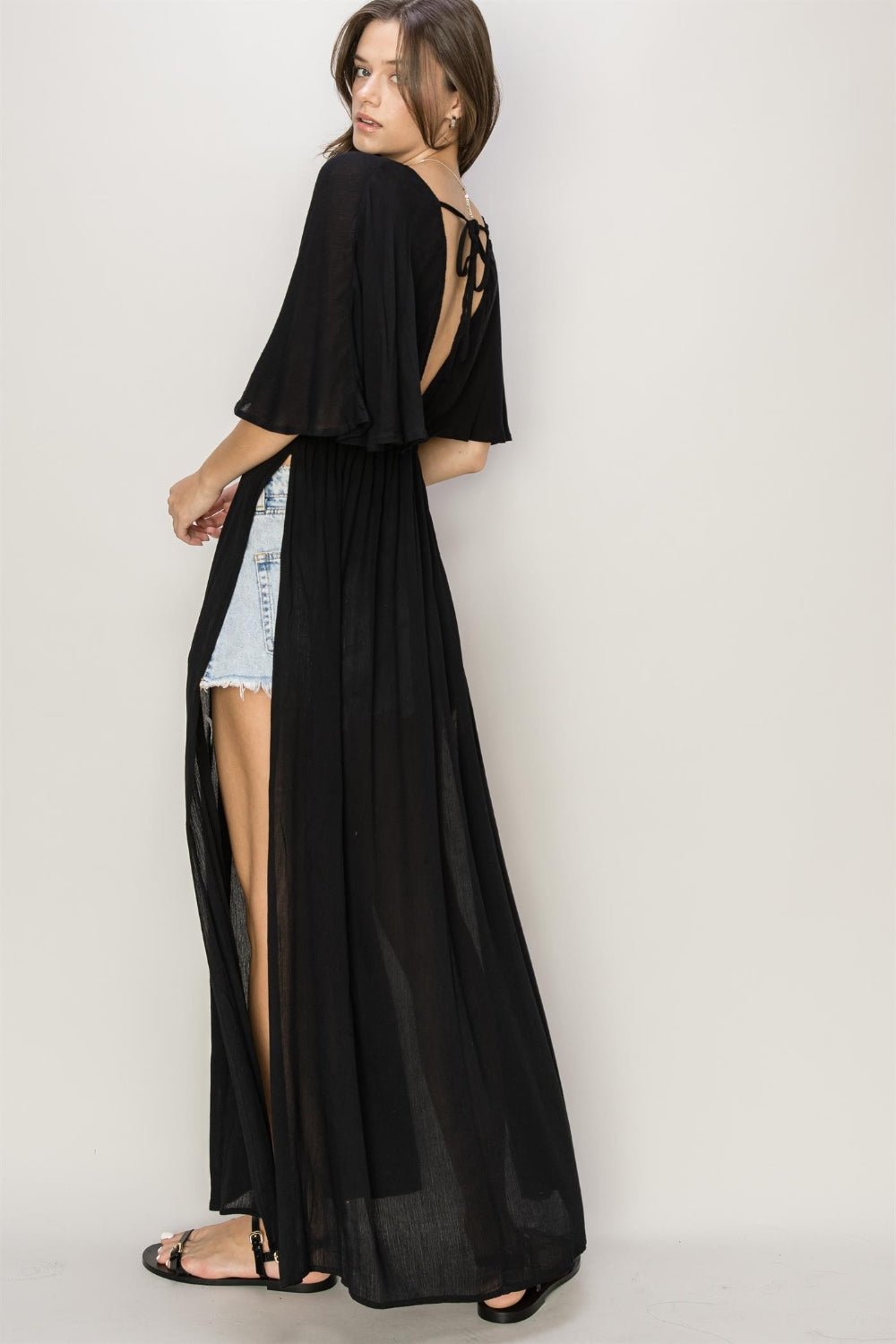 Tie Back Maxi Split Cover Up Dress in BlackCover-UpHYFVE