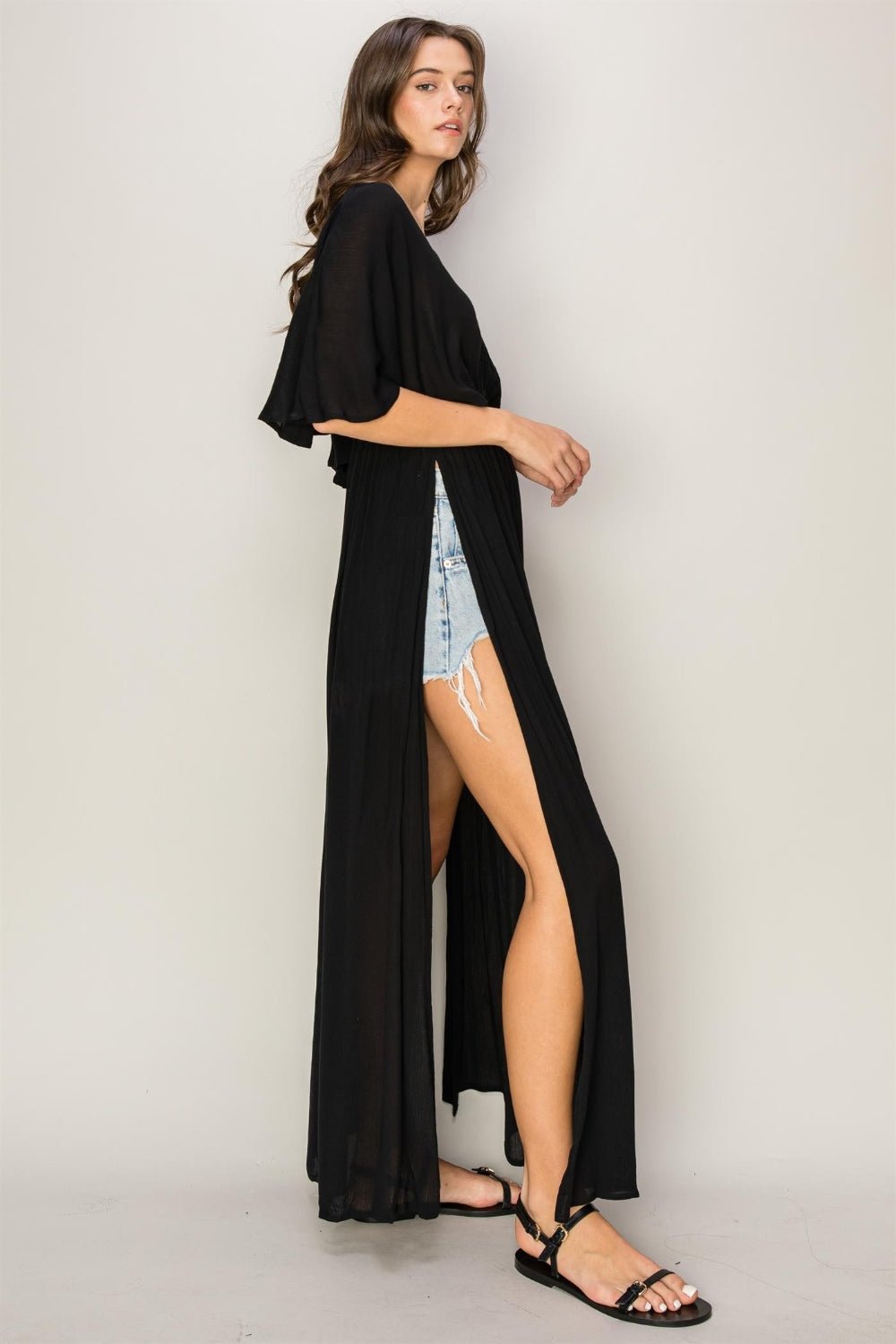Tie Back Maxi Split Cover Up Dress in BlackCover-UpHYFVE