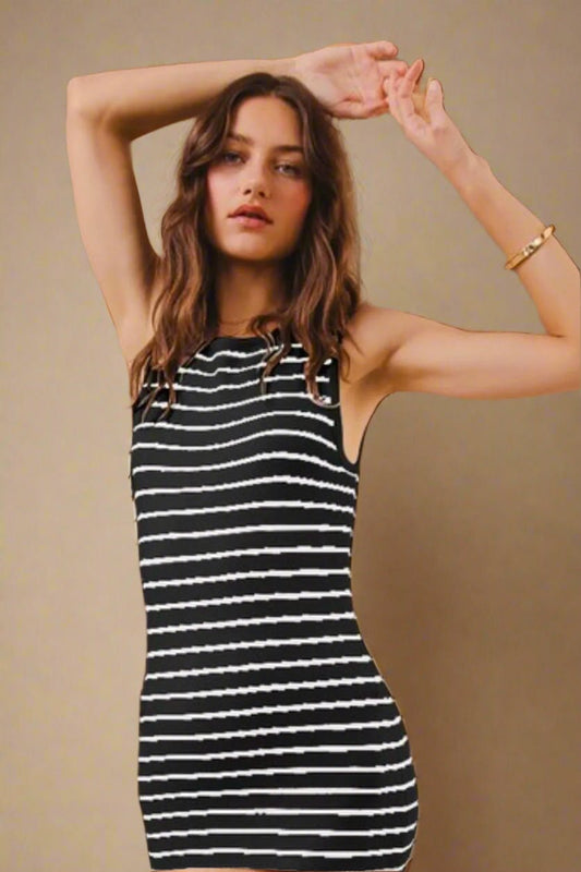 Trendsi - Black & White Stripe Midi Tank Dress