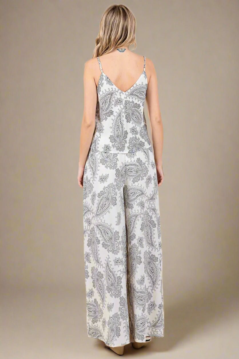 Trendsi - Paisley Cami & Wide Leg Pants Set in Ivory & Charcoal