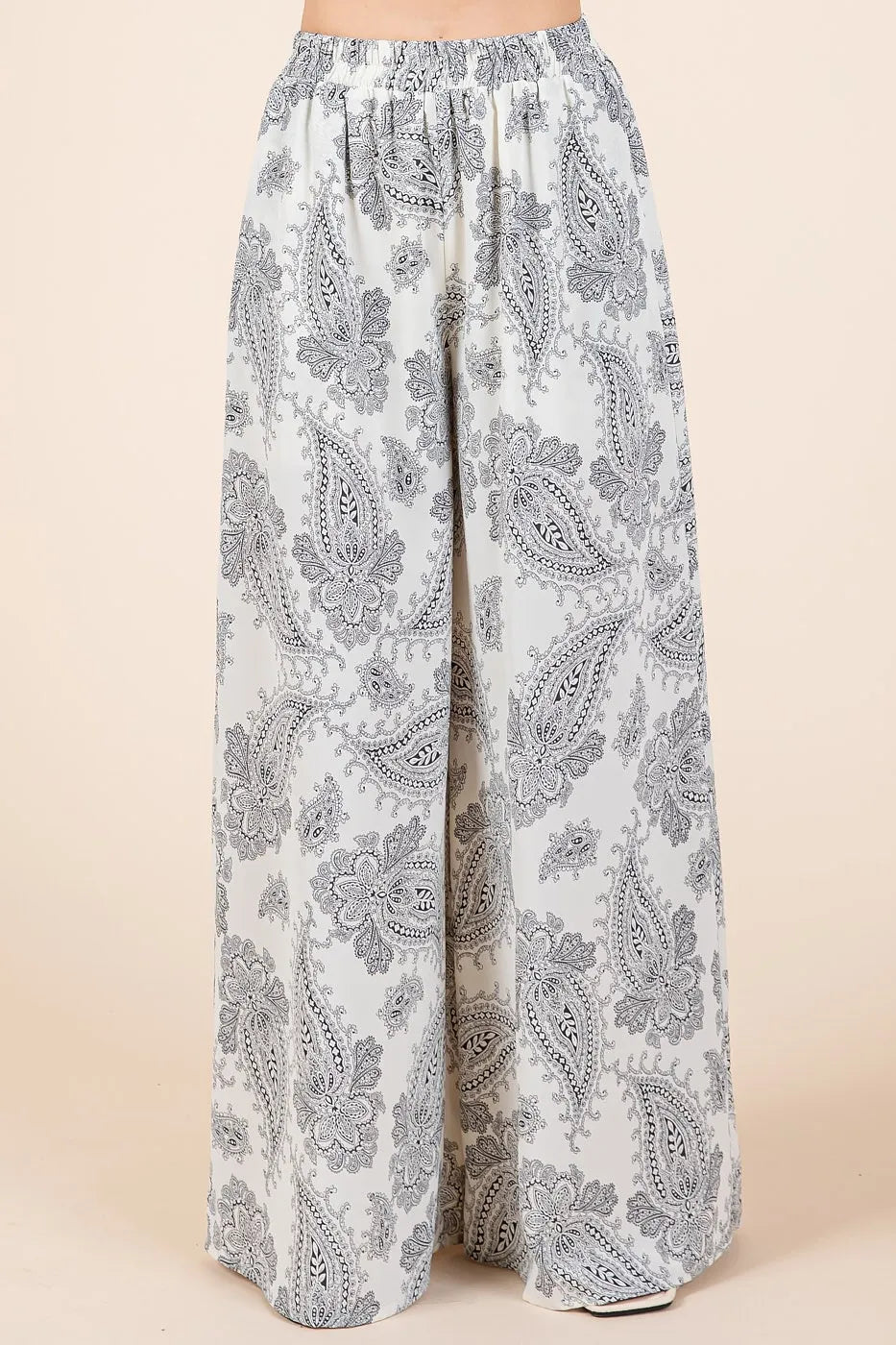 Trendsi - Paisley Cami & Wide Leg Pants Set in Ivory & Charcoal