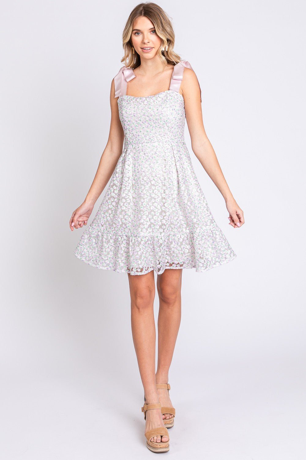 Tulle Floral Sleeveless Mini Dress in Lavender/MintMini DressGeeGee