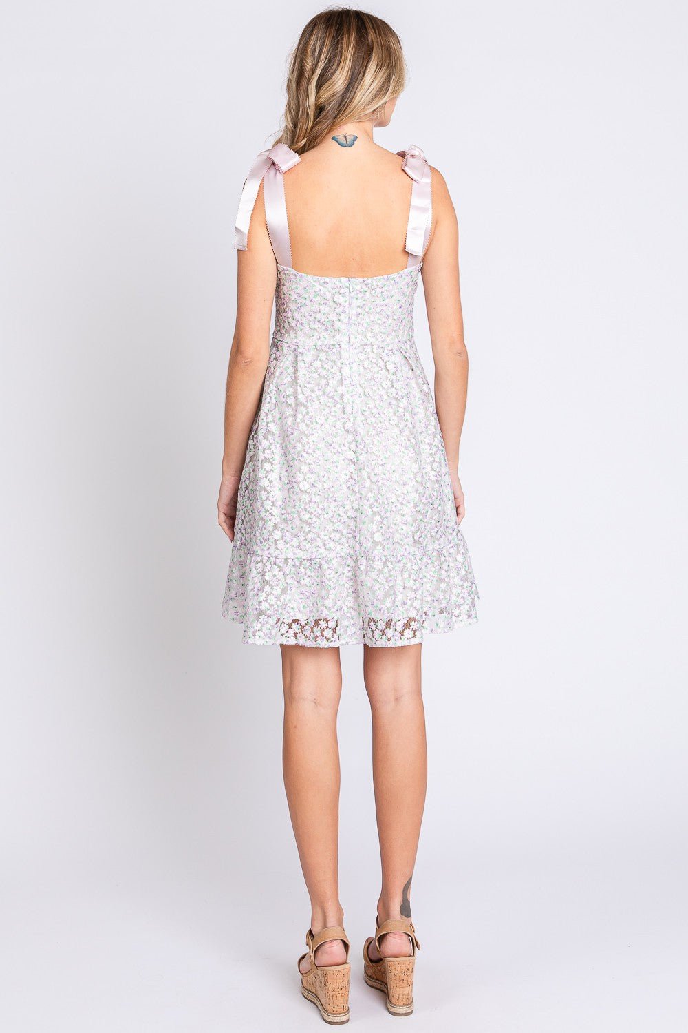 Tulle Floral Sleeveless Mini Dress in Lavender/MintMini DressGeeGee