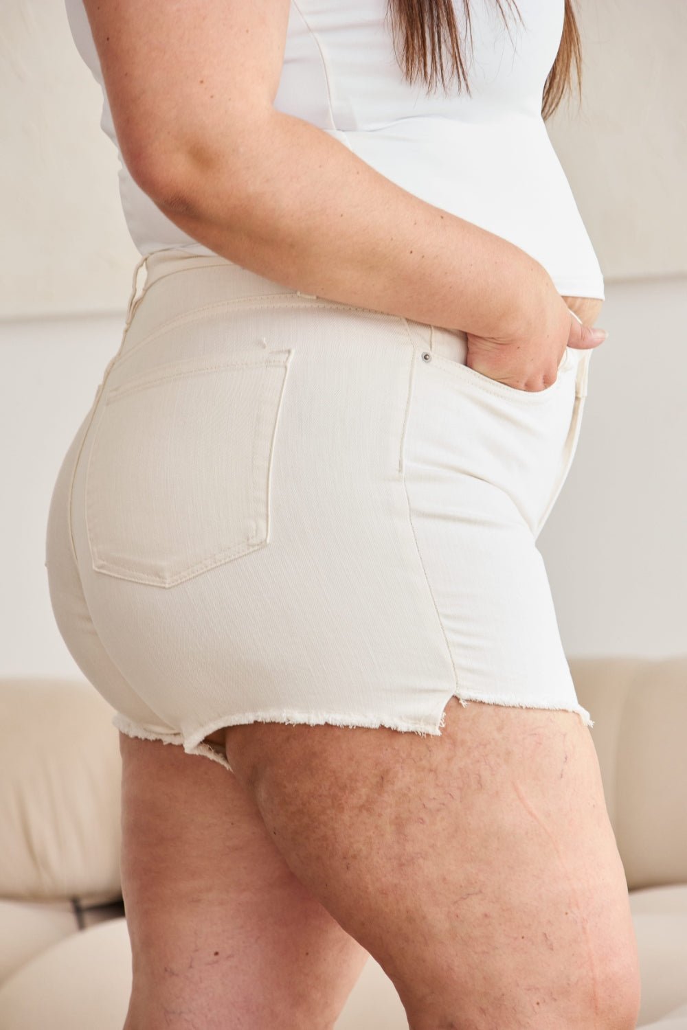 Tummy Control High Waist Denim Shorts in Off-WhiteShortsRFM