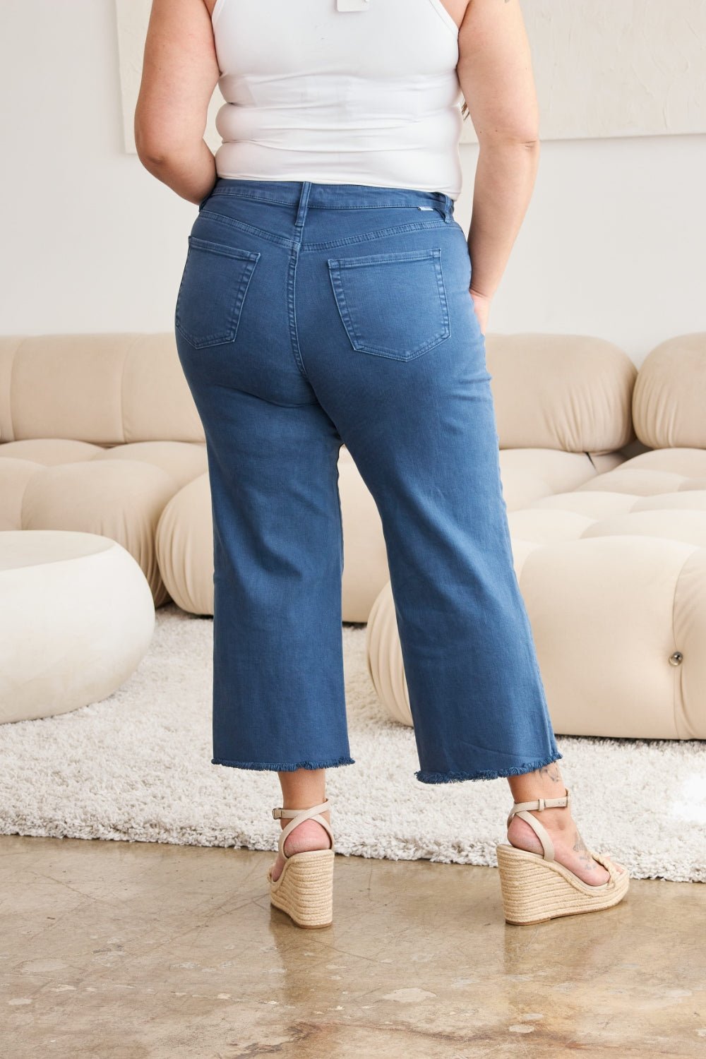 Tummy Control High Waist Raw Hem Crop Jeans in Blue SlateJeansRFM