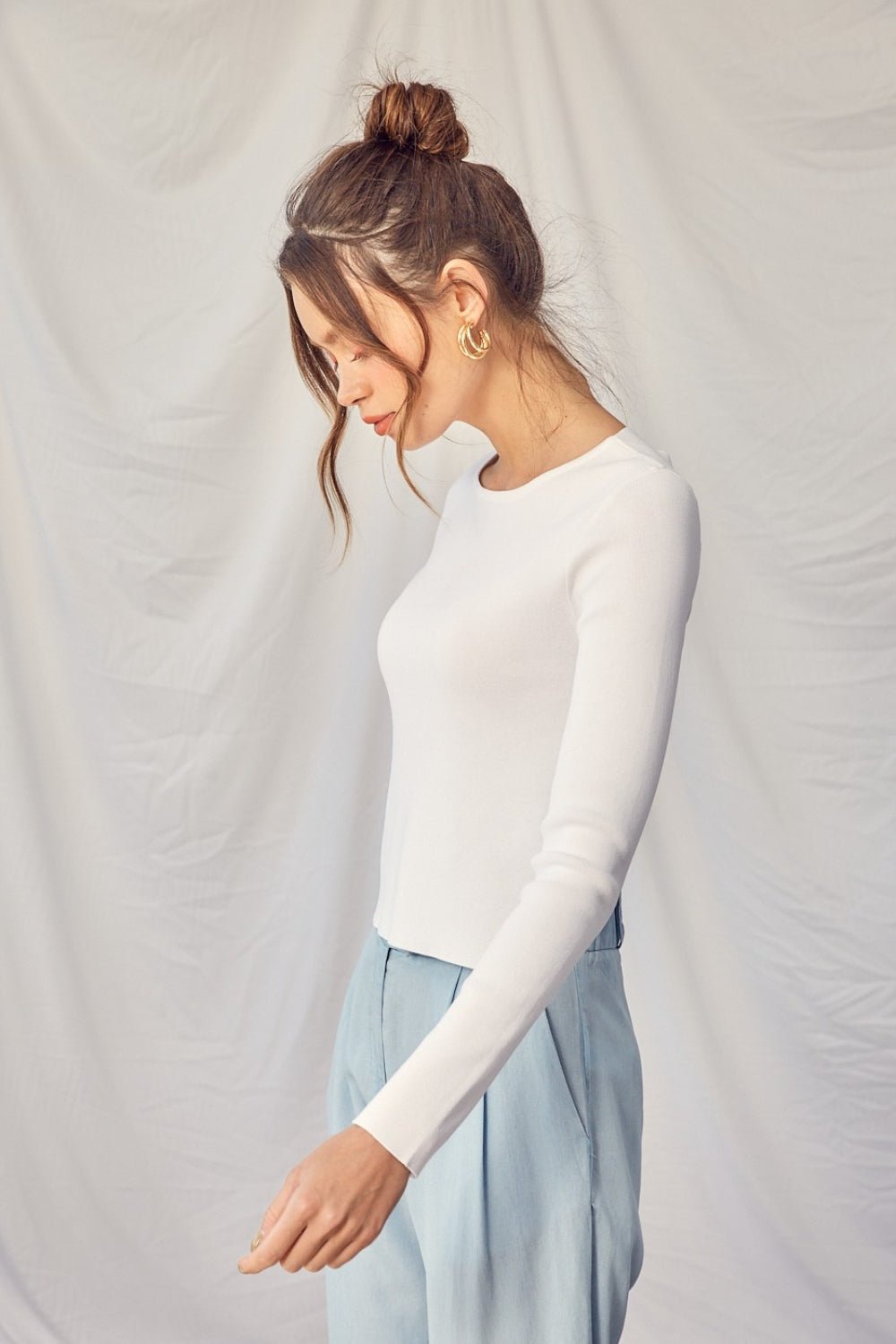 Twisted Backless Long Sleeve Knit Top in Off-WhiteTopIDEM DITTO