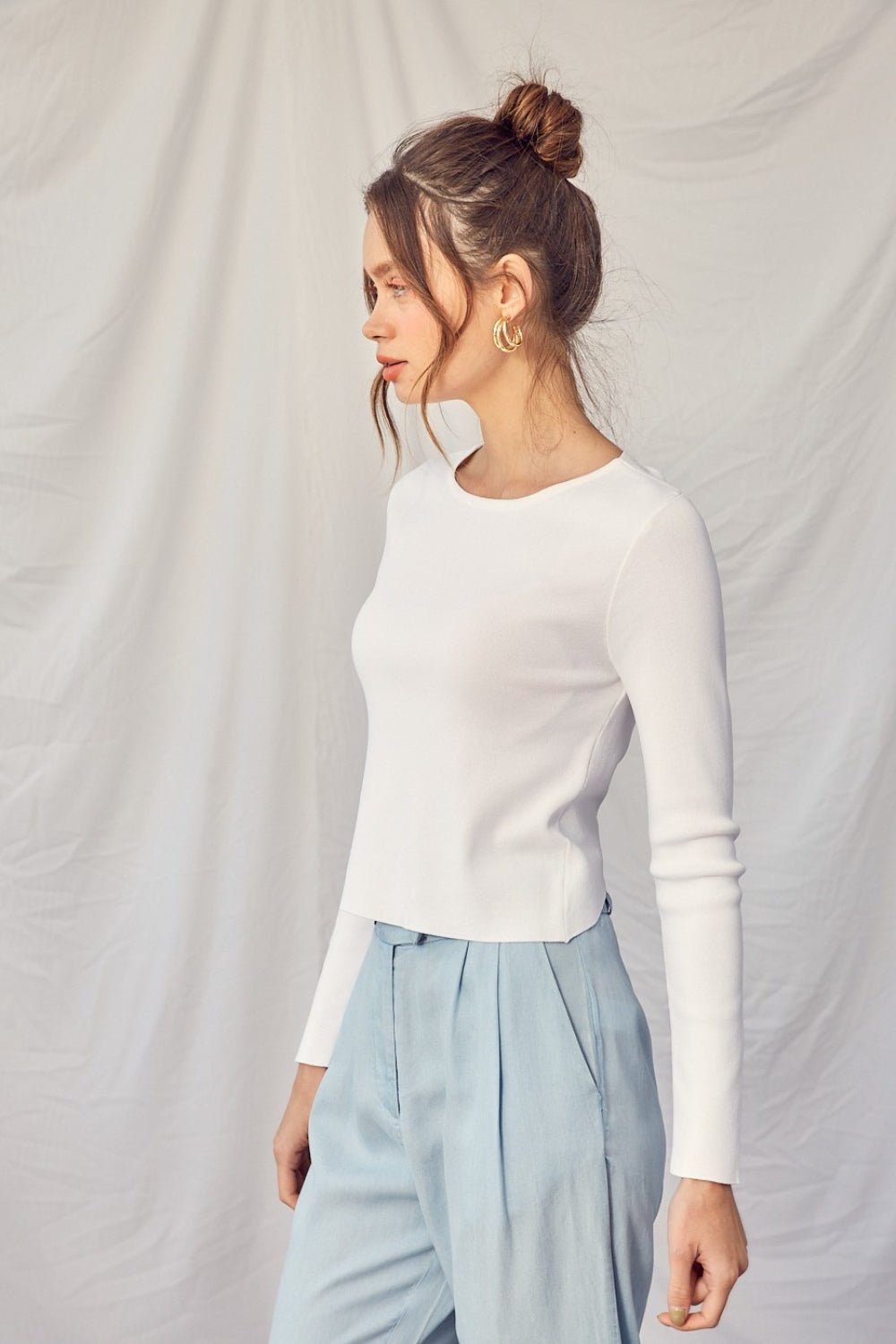 Twisted Backless Long Sleeve Knit Top in Off-WhiteTopIDEM DITTO