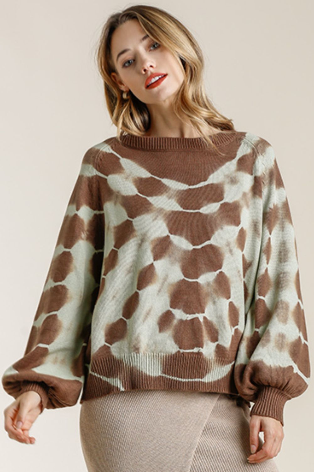 UMGEE - Abstract Tie - Dye Sweater in Mocha & Mint