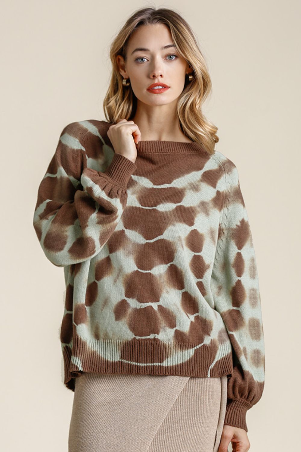 UMGEE - Abstract Tie - Dye Sweater in Mocha & Mint